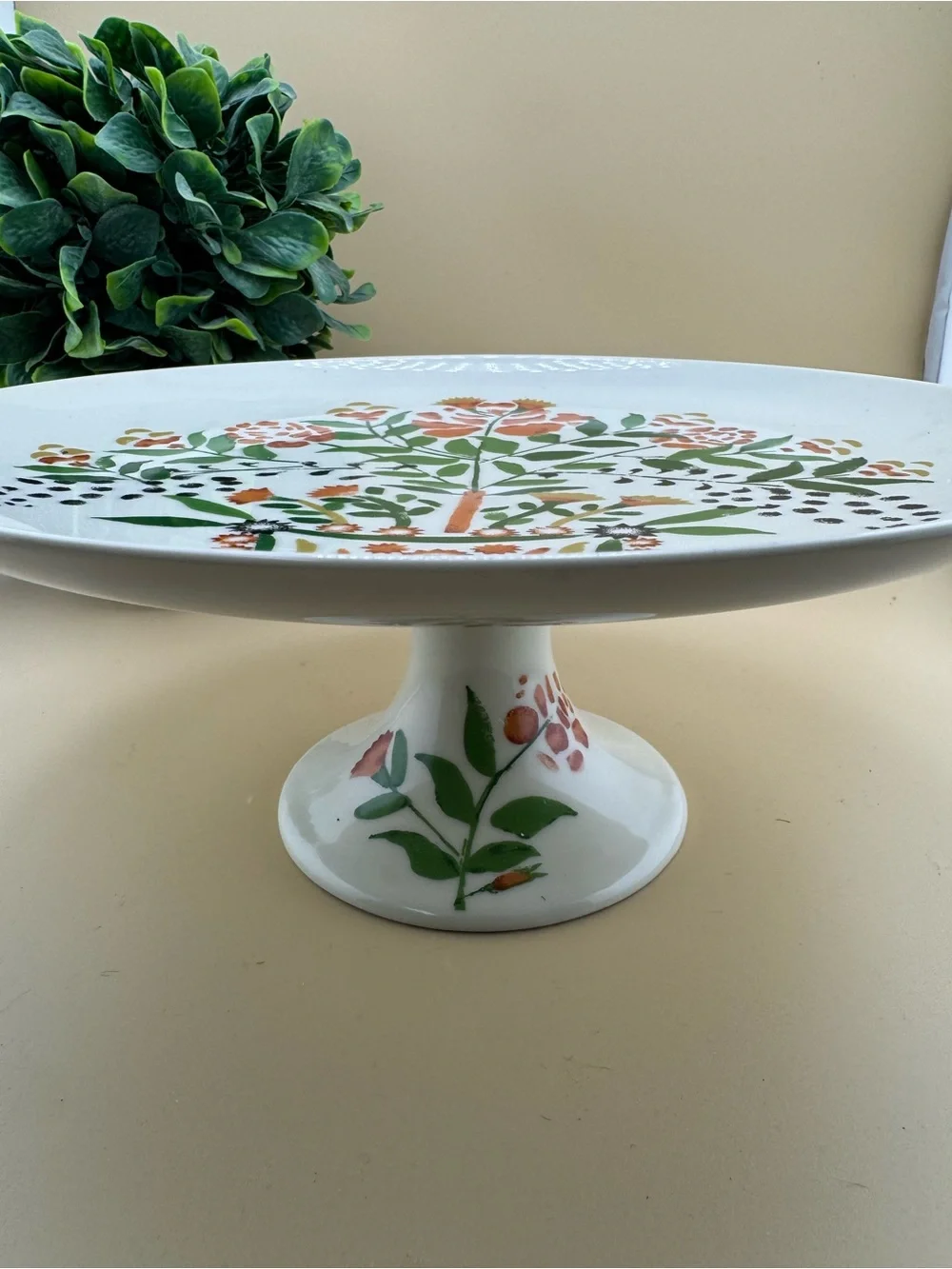 Vintage Made in Japan Porcelain Pedestal Cake Stand Floral Folk Art 10”